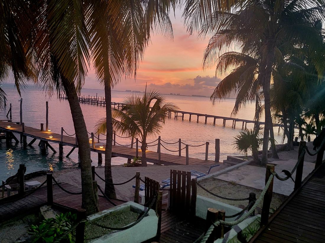 Resort pier at sunset